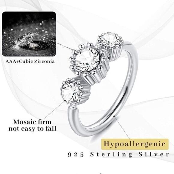 .925 Sterling Silver and Diamond Cubic Zirconia 20G Nose Hoop Rings - Set of 3 - Picture 4 of 5